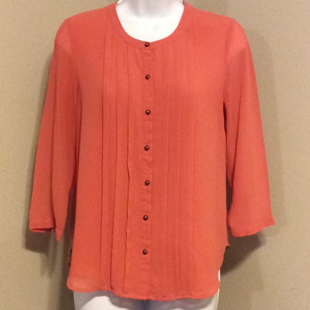 Pink Loose Sheer Dressy Button Up Shirt Size Small